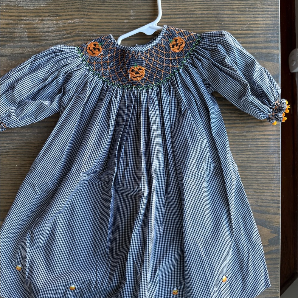 Halloween Smocked Dress with Pumpkin Embroidery